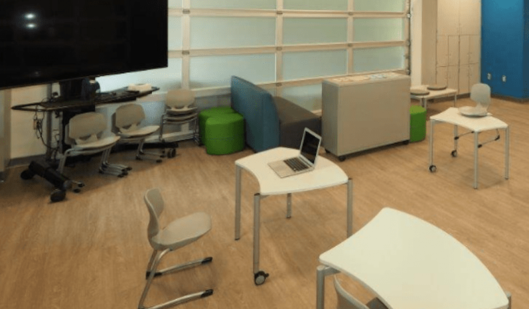 School furniture installed in elementary classroom